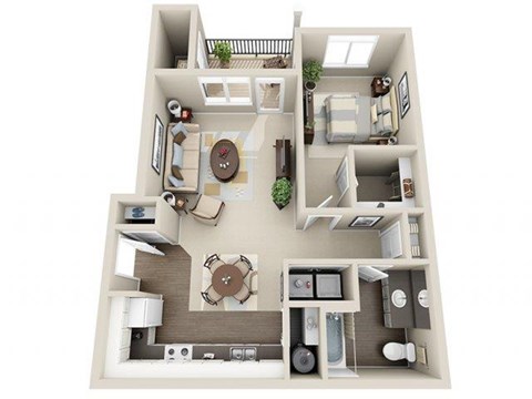Floor plan for 1 bed, 1 bath, 745 sqft